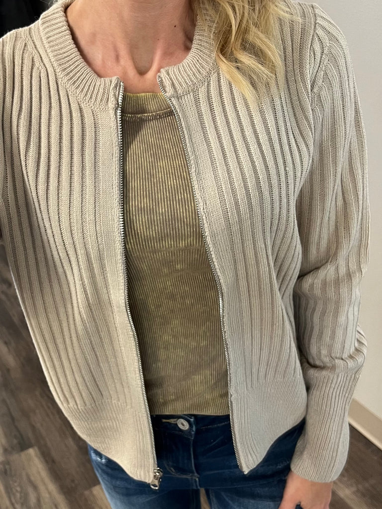 Jenna 2-Tone Ribbed Sweater - Taupe