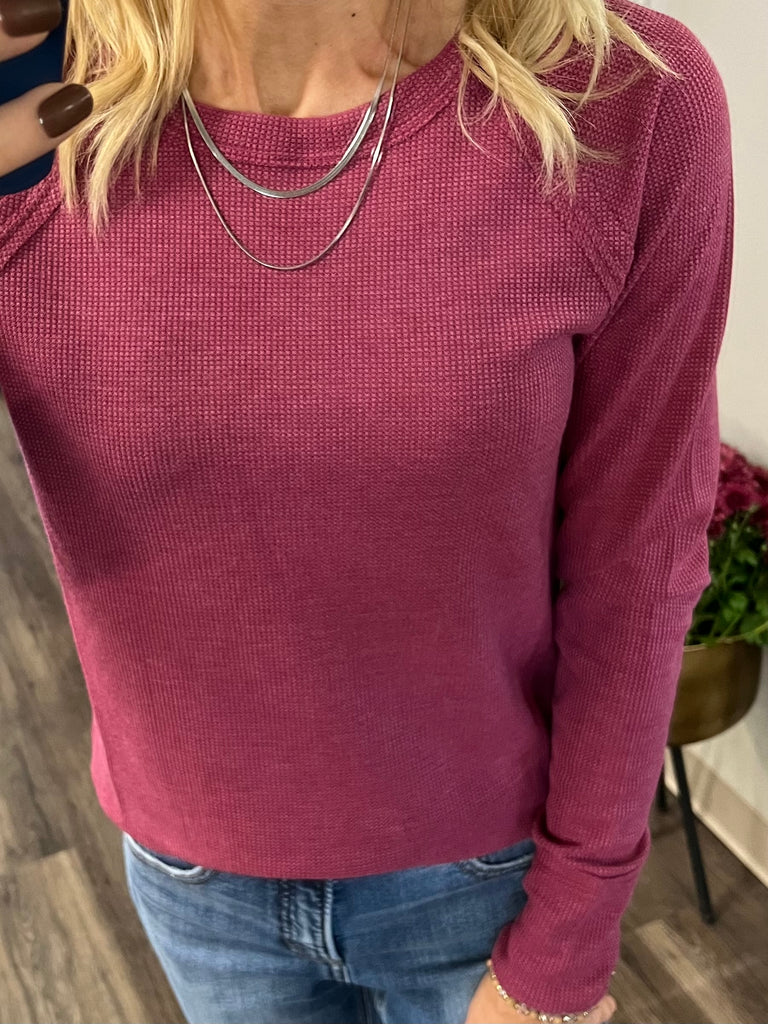 Sonya Long Sleeve Waffle Knit - Berry