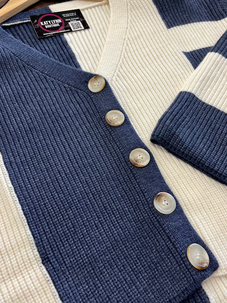 Rhonda Color-Block Cardigan - Navy/Cream