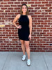 Everlee Halter Dress Black with White Piping