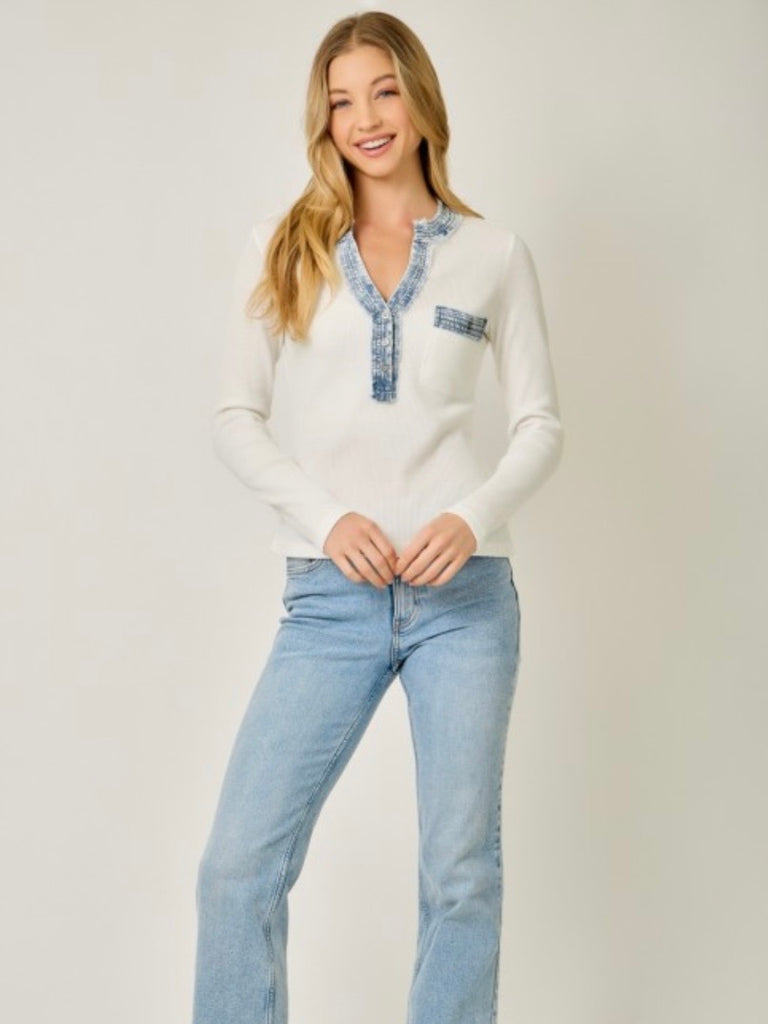 Tess Denim Trimmed Henley