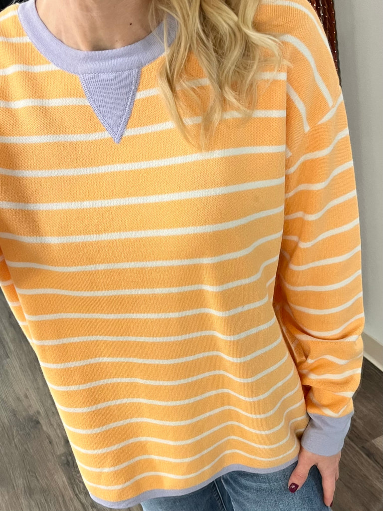 River Lavender Trimmed Striped Sweater