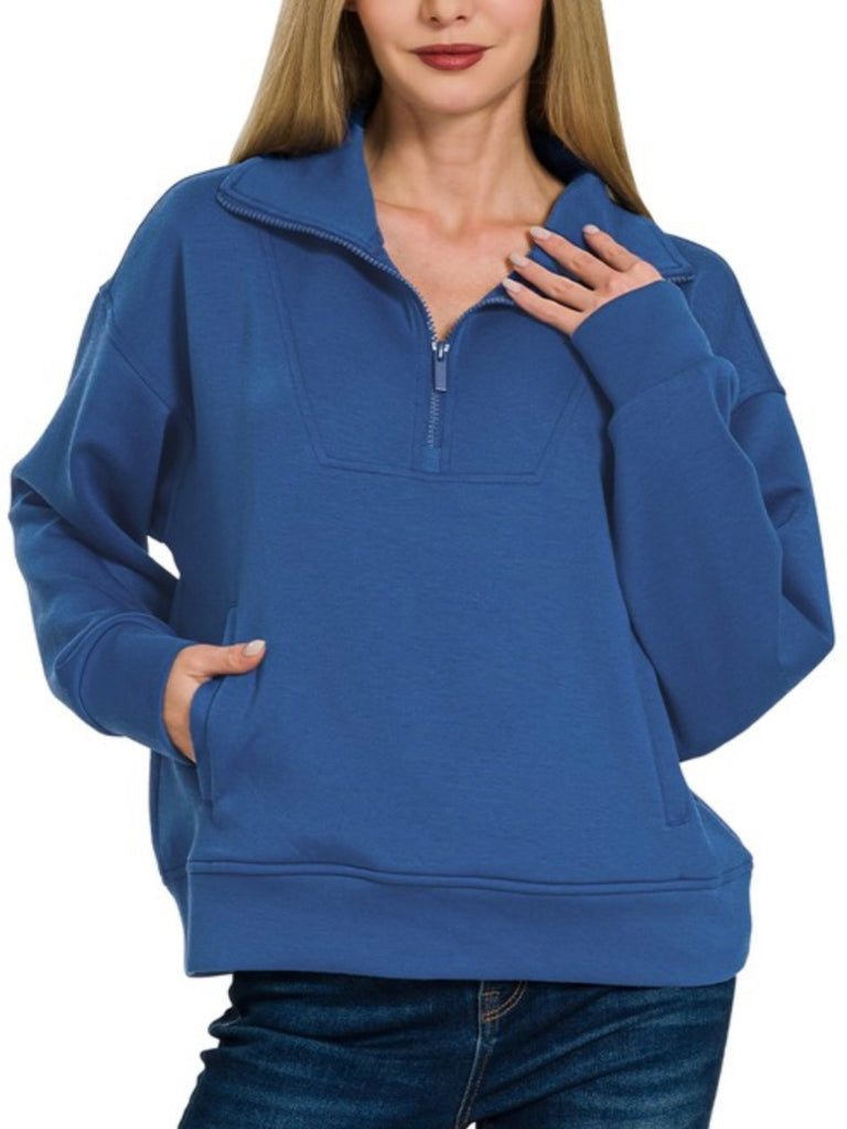 Zoey 1/4 Zip Pullover - Light Navy
