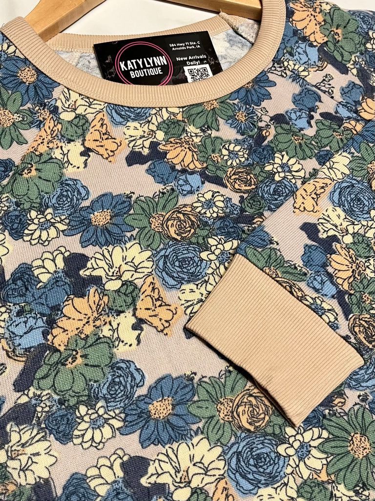 Louella Floral Long Sleeve - Blue/Taupe