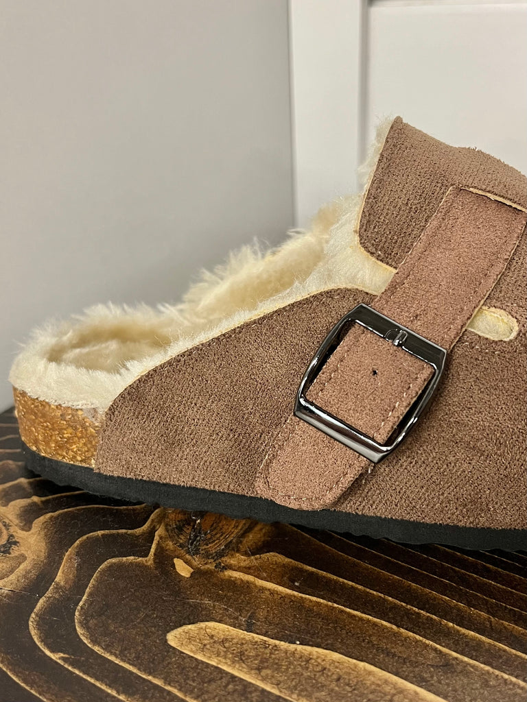 Maddie Fur-Lined Clog - Chestnut