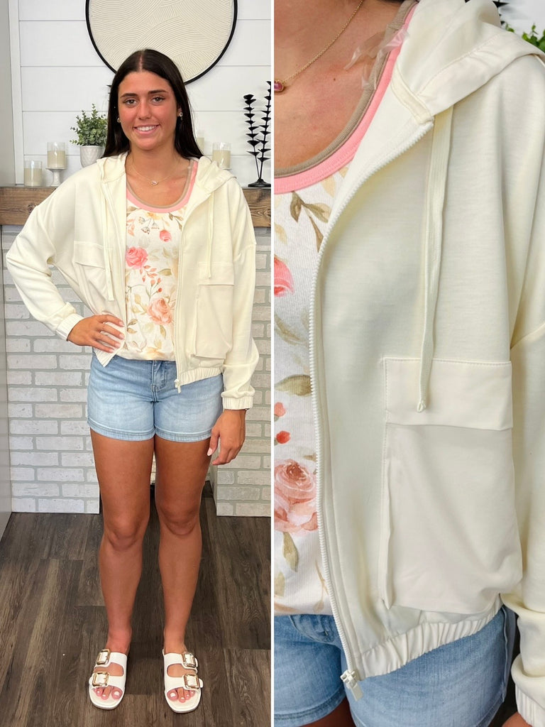 Jenna Zip Up Hoodie - Cream
