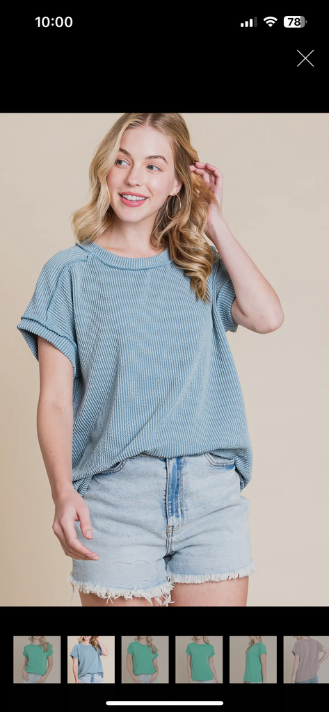 Hallie Ribbed TShirt - Denim