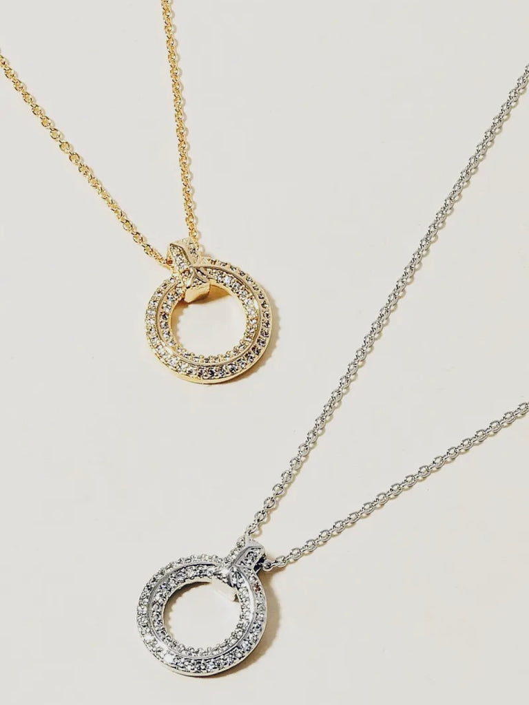 Jill Pave Hoop Pendant Necklace - Silver