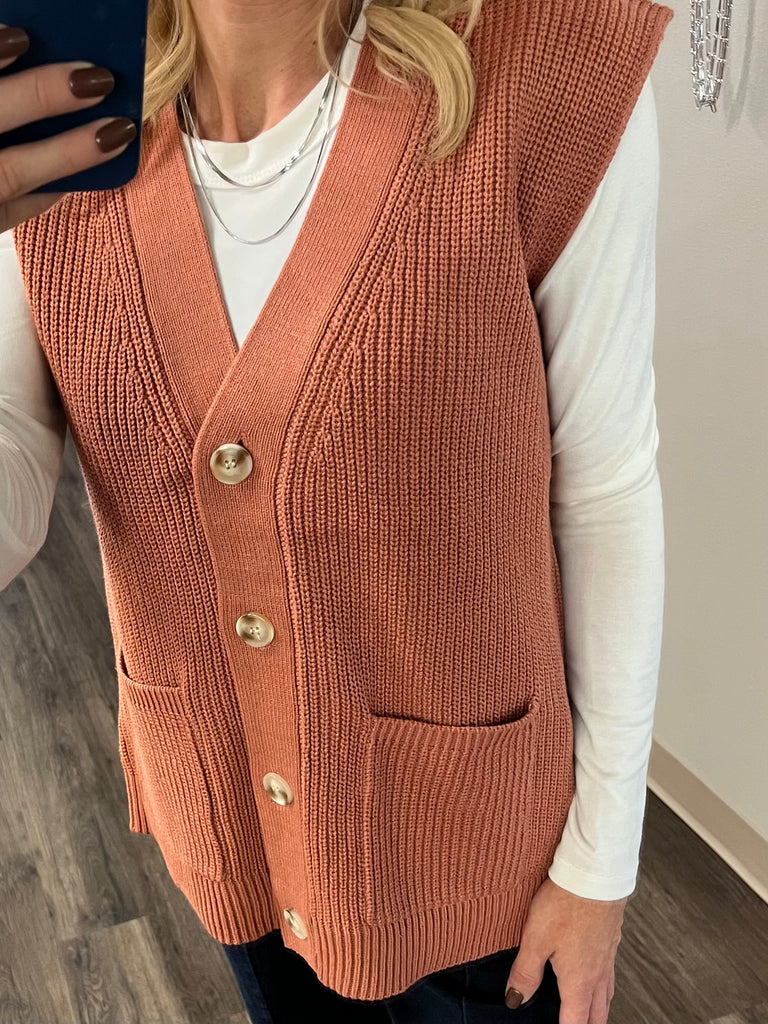 Lexi Button Sweater Vest - Terracotta