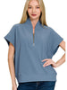 Kristina Ribbed 1/4 Zip Top - Cornflower Blue