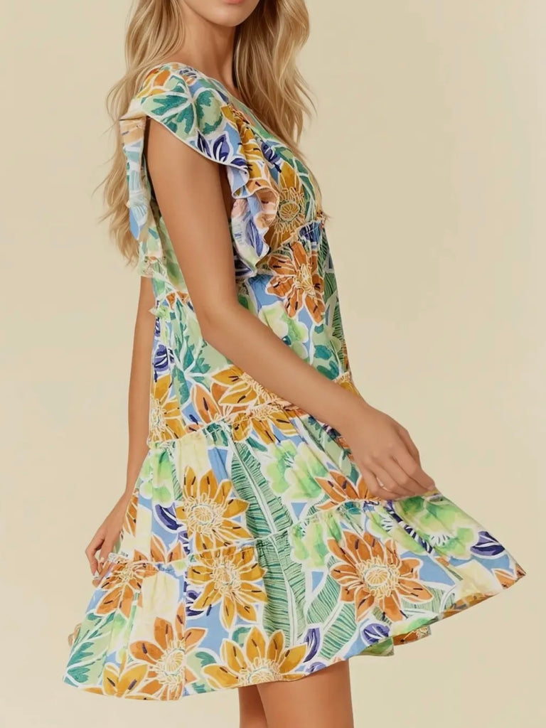 Shauna Floral Dress with Ruffle Sleeve