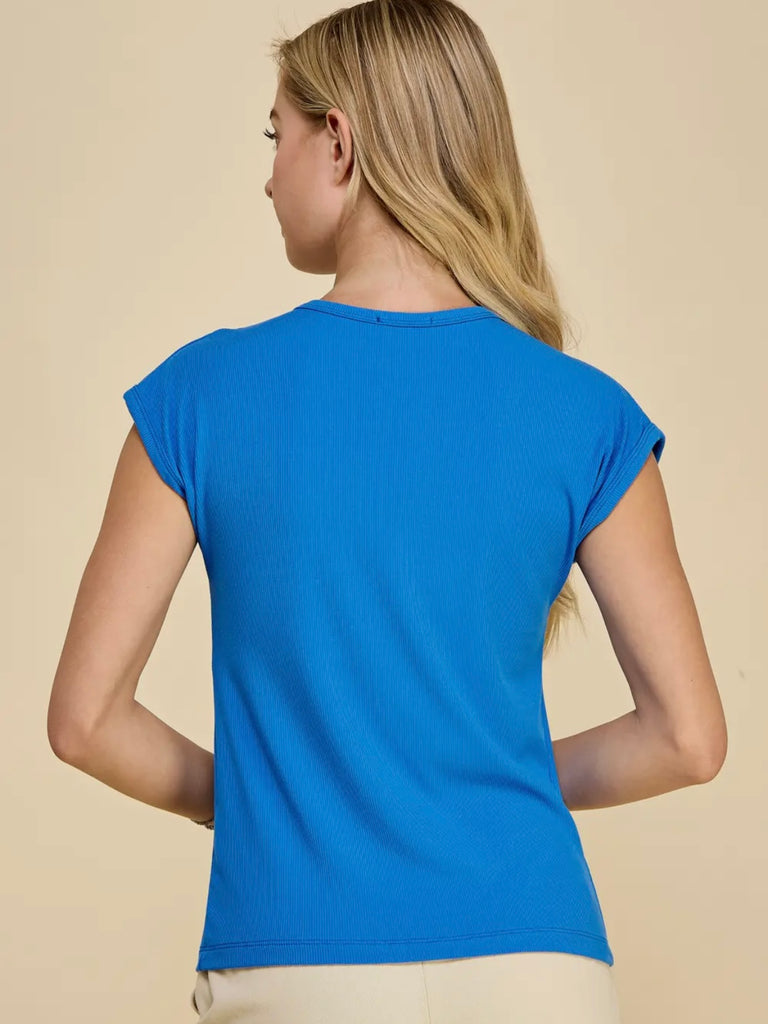 Katrina Ribbed Cap Sleeve Top - Blue