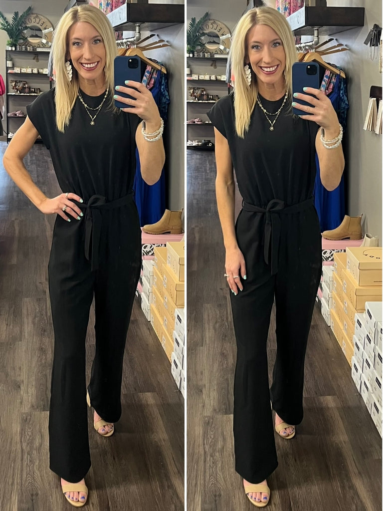 Lisa Cap Sleeve Jumpsuit - Black