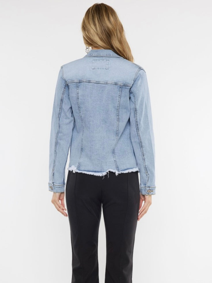 Nylah Fringe Hem Denim Jacket - Light Wash