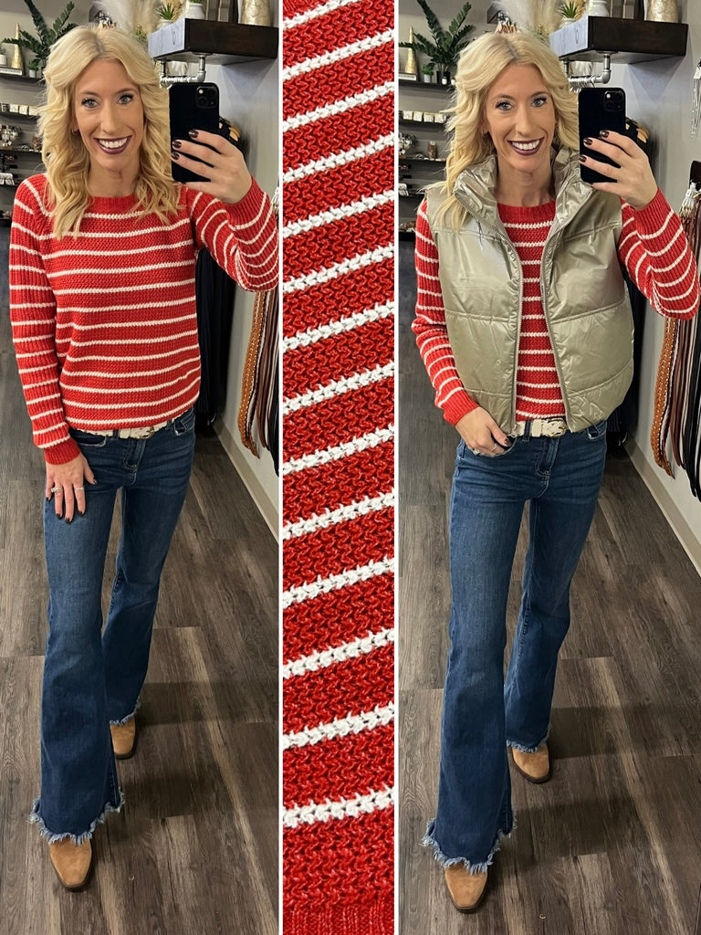Jayde Rounded Hem Sweater- Brick