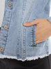 Nylah Fringe Hem Denim Jacket - Light Wash