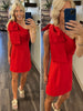 Demi One Shoulder Red Bow Dress
