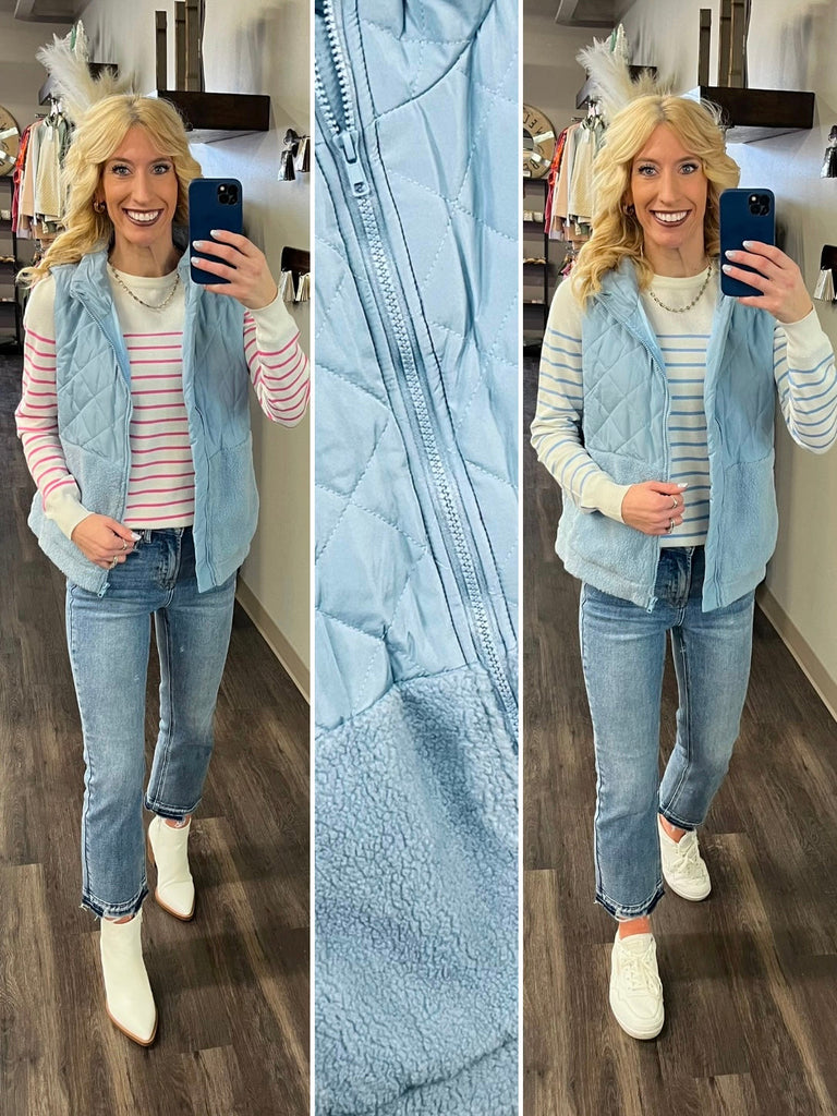 Lettie Quilted Fleece Vest - Denim