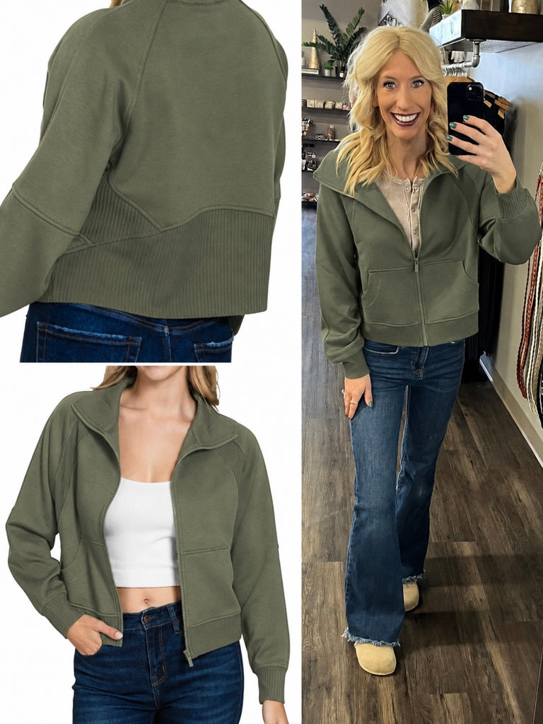 Belle Scuba Zip Jacket - Olive