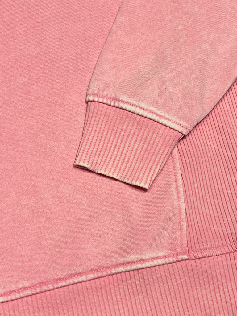 Riley Ribbed Accent Pullover - Mineral Washed Blush