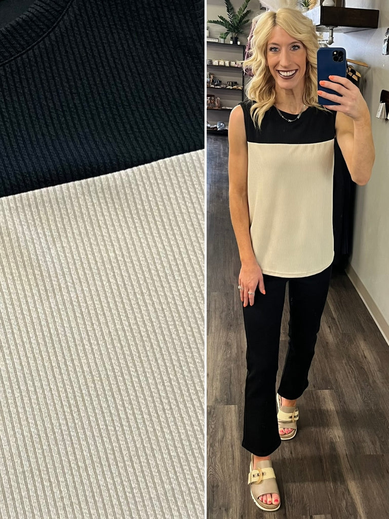 Trisha Color-Block Tank - Black/Latte