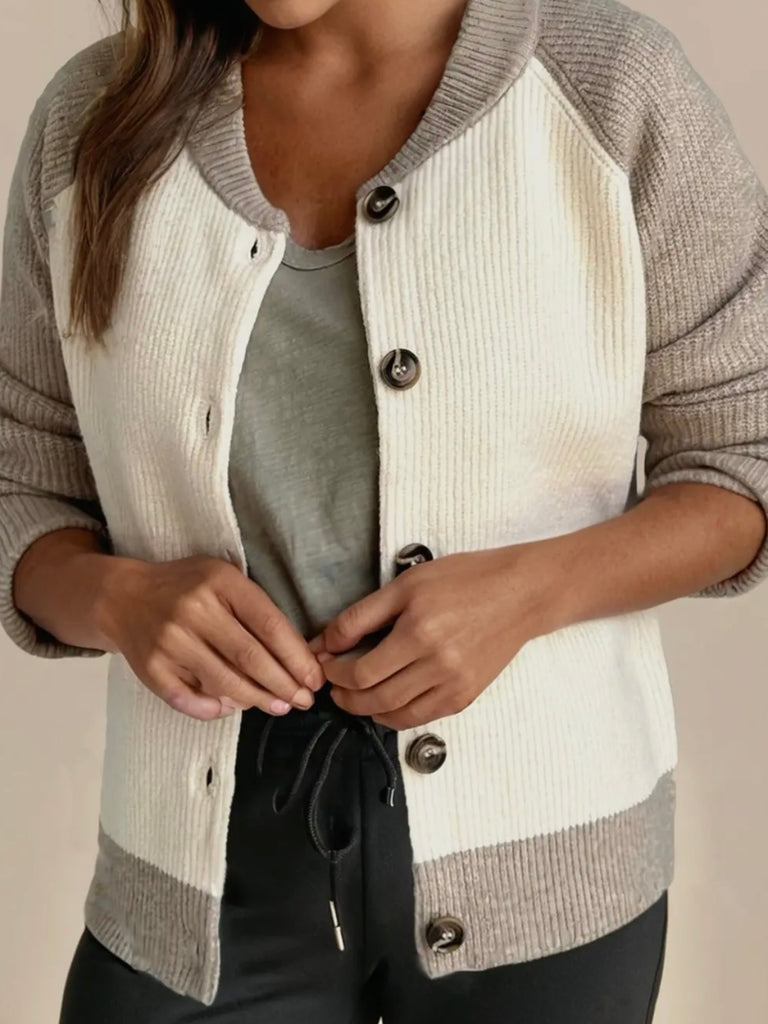 Liv Button Cardigan - Mocha/Cream