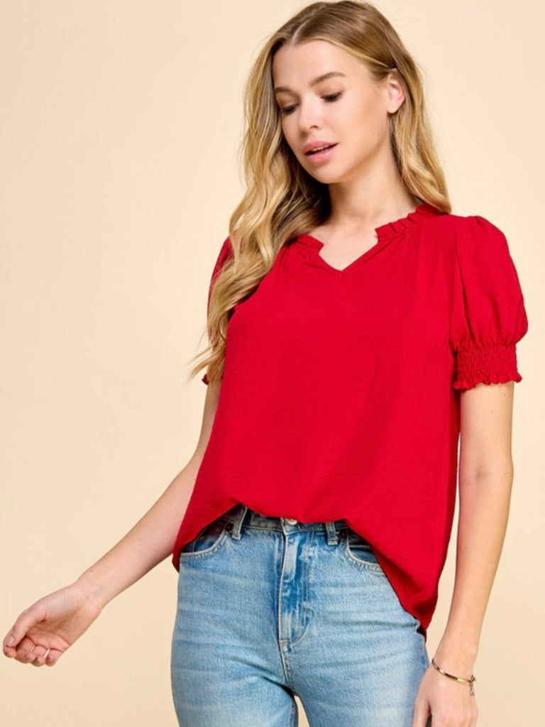 Lexi Smocked Sleeve Blouse - Red