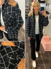 Aria Suede Accent Plaid Shirt - Black/Brown