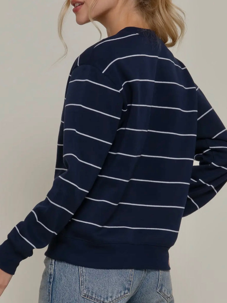 Mckinlee Striped Crewneck - Navy/Ivory