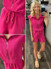 Mackenzie 1/4 Zip Ribbed Romper - Fuchsia