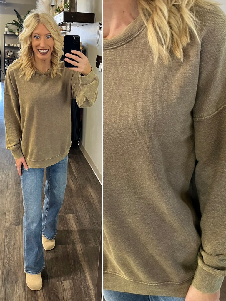 Sadie Mineral Wash Long Sleeve - Mocha
