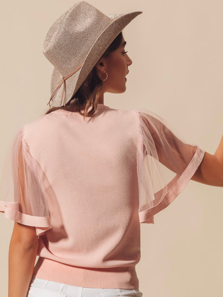 Lauren Sheer Flare Sleeve Blouse - Blush