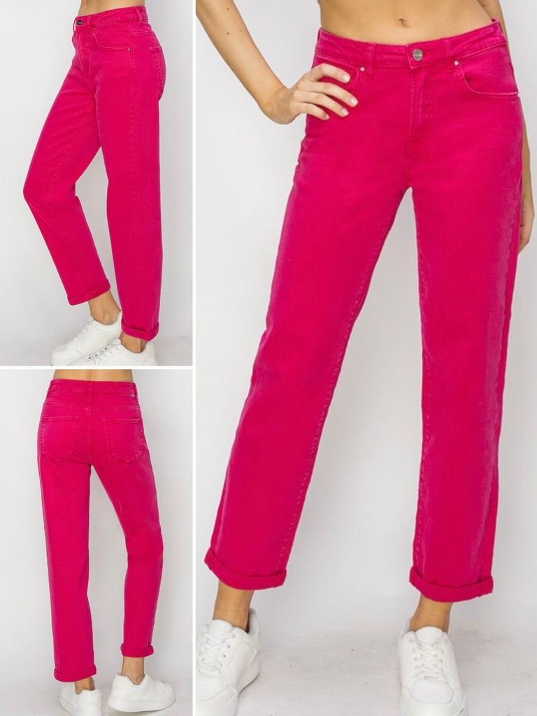 Jenna High-Rise Ankle Denim - Fuchsia