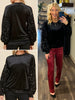 Kennadie Sequin Sleeve Velvet Blouse - Black
