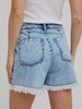 Krissy Denim Frayed-Trim Skort