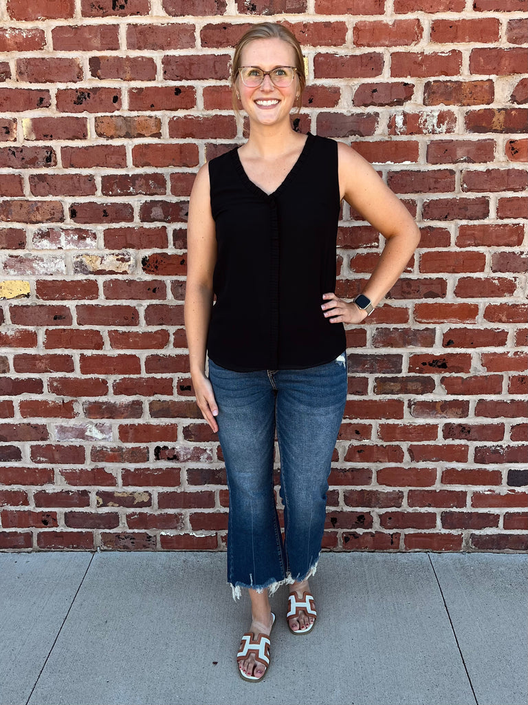Sadie Ruffle V-Neck - Black