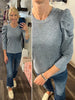 Leena Puff Sleeve Rib Top - Slate Blue