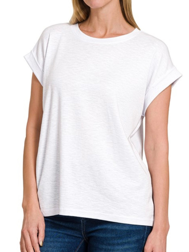 Beth Modal Rolled Sleeve Tee - Ivory