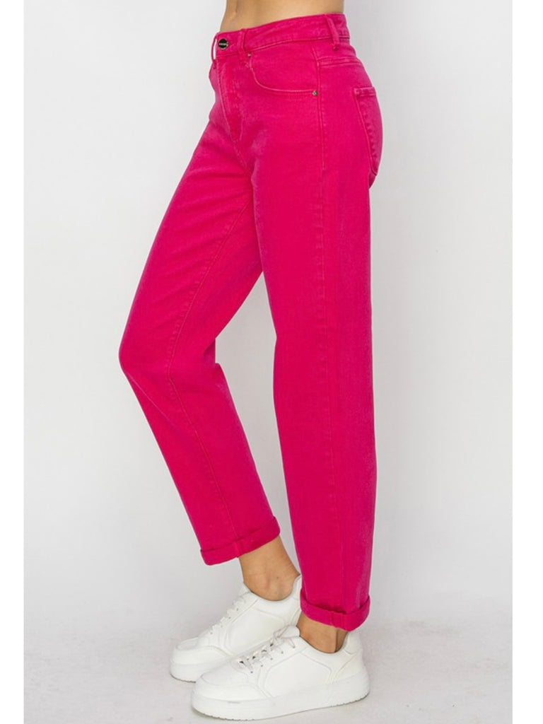 Jenna High-Rise Ankle Denim - Fuchsia