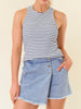 Angie Back-Cut Striped Tank - Navy