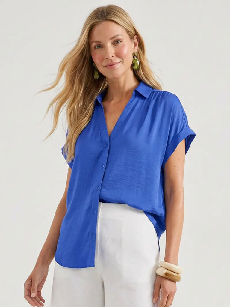 Carmen Button-Up Blouse - Royal