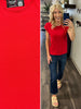 Katrina Ribbed Cap Sleeve Top - Red