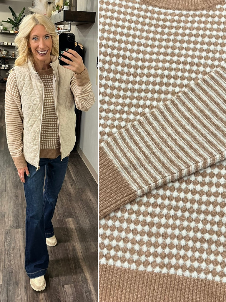 Megan Mixed Checker Sweater - Taupe