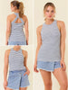 Angie Back-Cut Striped Tank - Navy