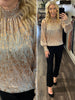 Jade Metallic Smocked Neck Blouse