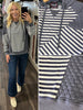 Leeann Striped Hoodie - Grey/Ivory