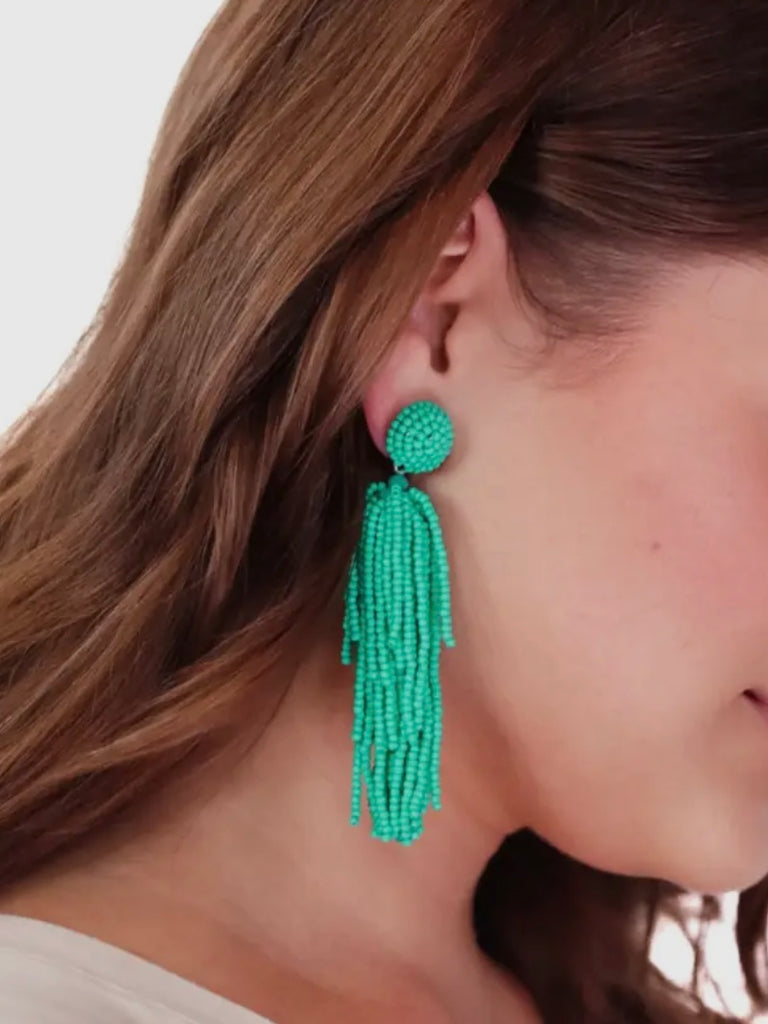 Teal Tassel Earrings