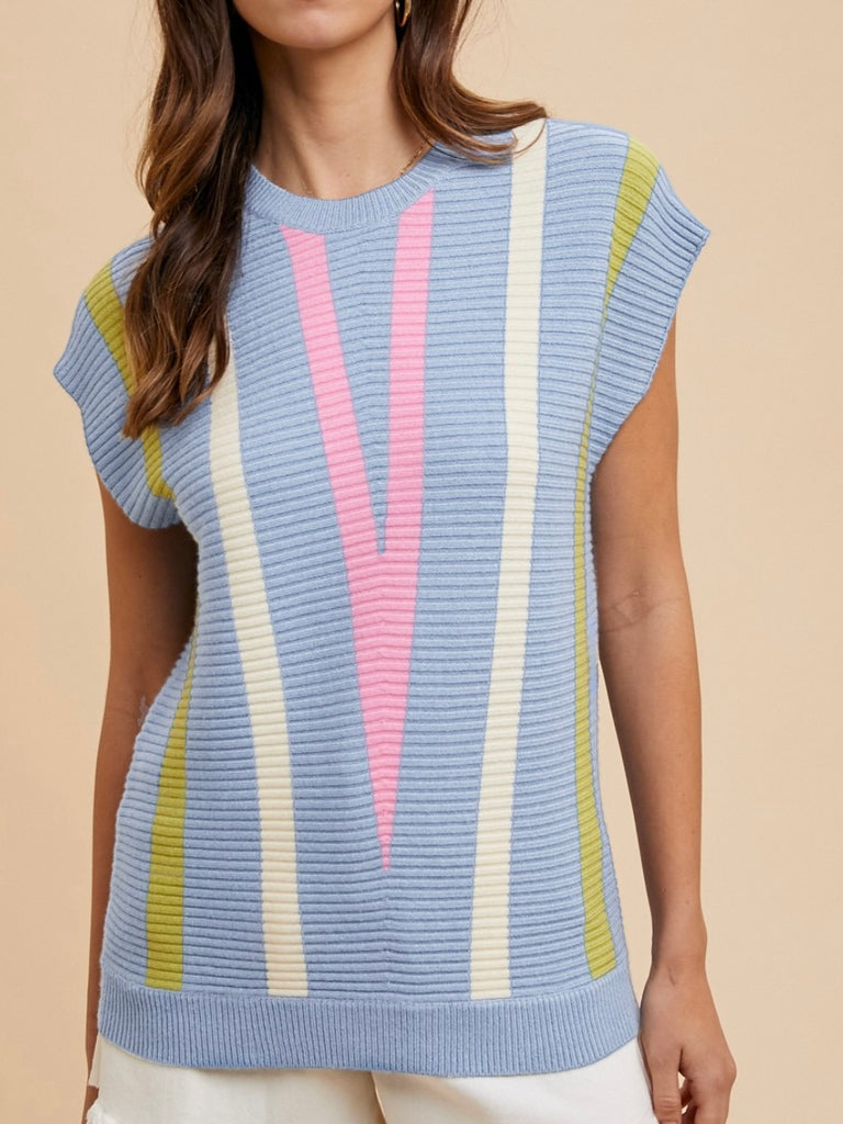 Cindy Chevron Sweater - Light Blue