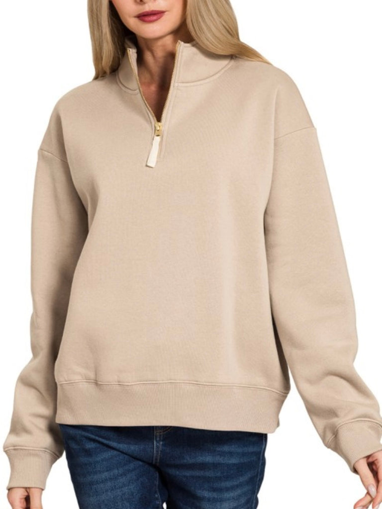 Sam Gold Accent Quarter Zip - Taupe