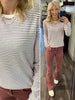 Bexley Pinstripe Lightweight Sweater - Ivory/Wine